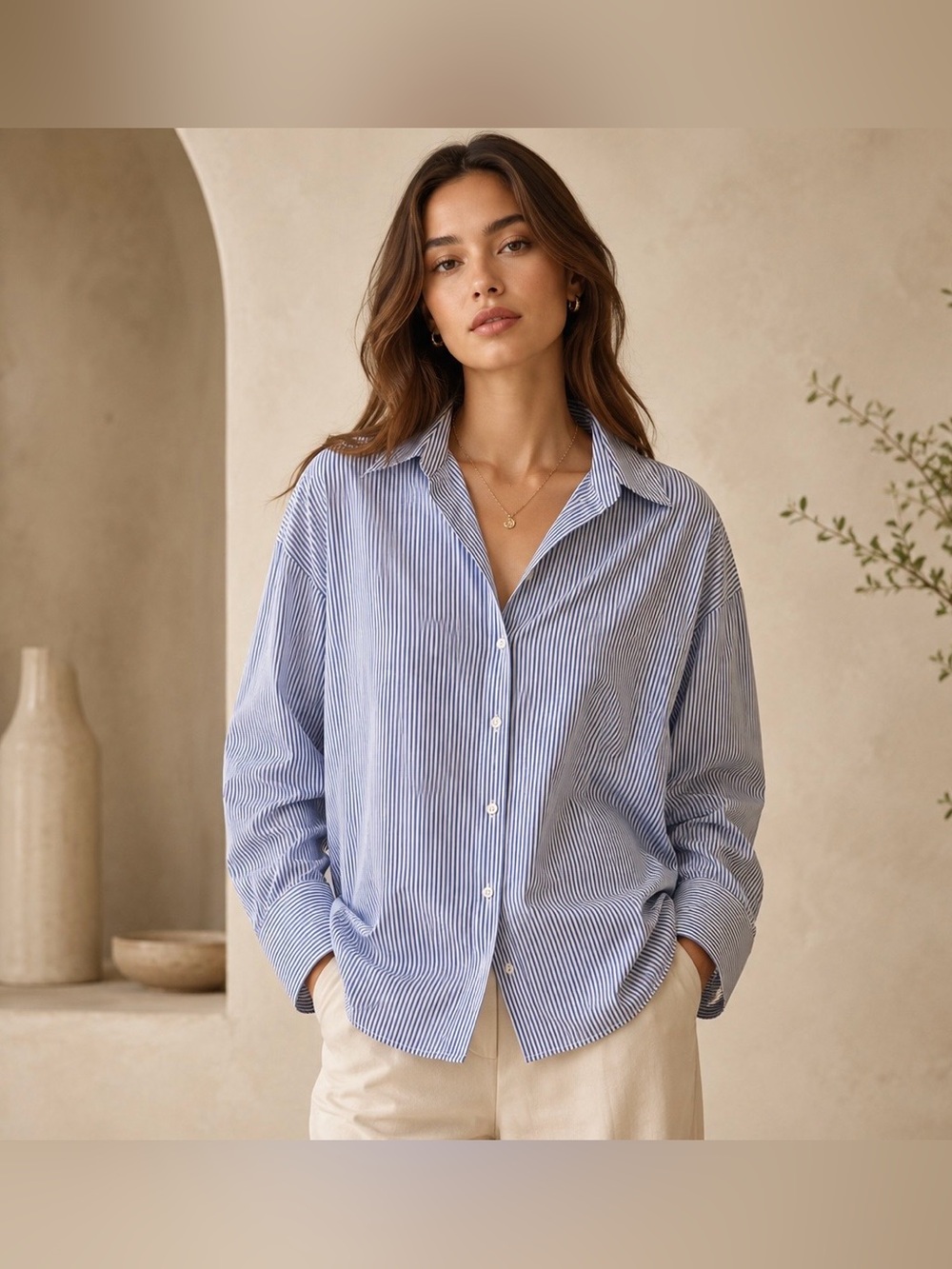 Zara Oversized Striped Button Up Shirt Women’s XS Blue White